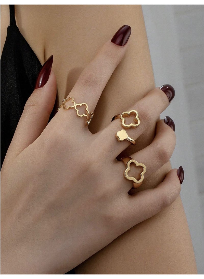 veya 3-PIECE FLORAL CUT-OUT WOMEN’S RING SET - Image 1